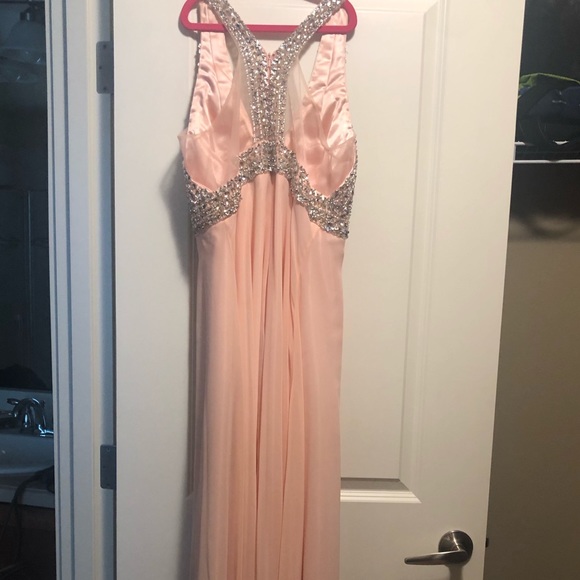 Faviana Long V-Neck A-Line Gown with Beaded Bodice - Picture 2 of 8